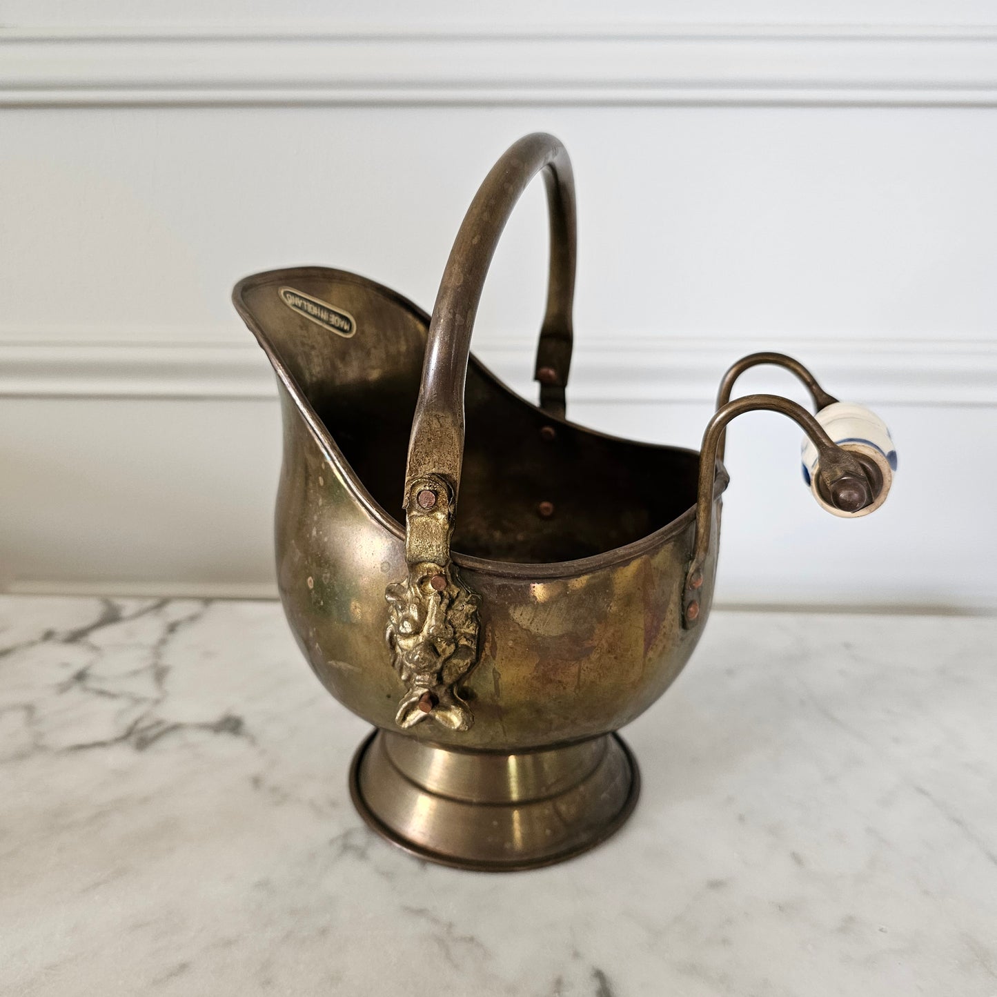 Vintage Coal Scuttle with Lion Heads