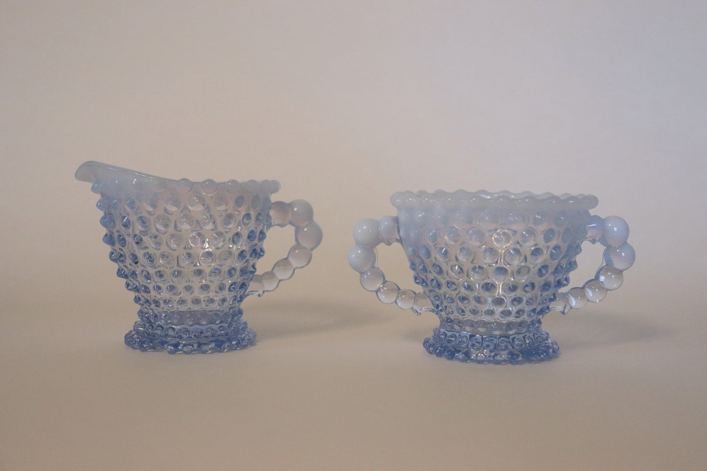 Vintage Hobnail Duncan & Miller Blue Opalescent Sugar and Creamer