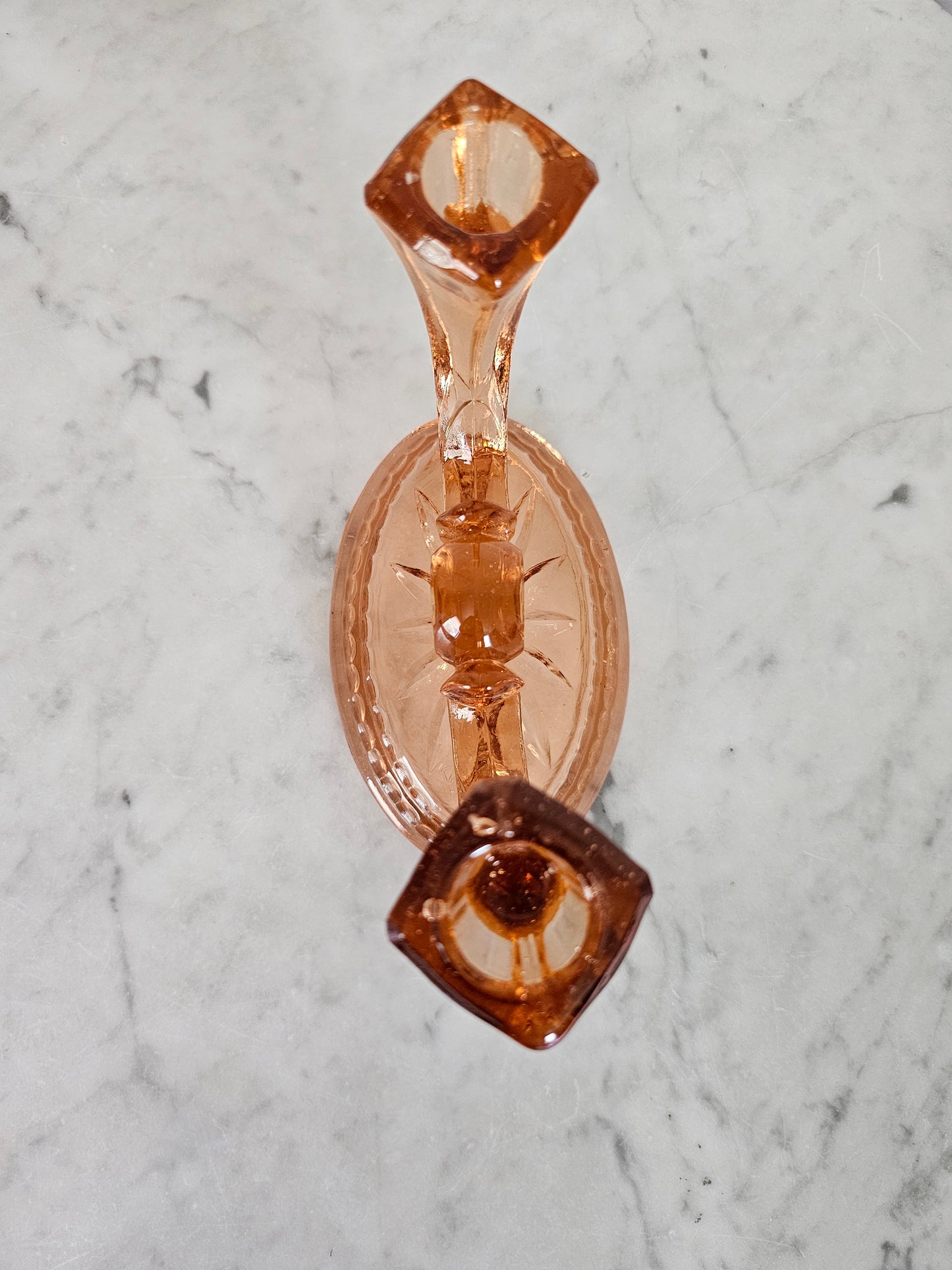 Vintage Heisey Flamingo Pink Depression Glass Double Candelabra