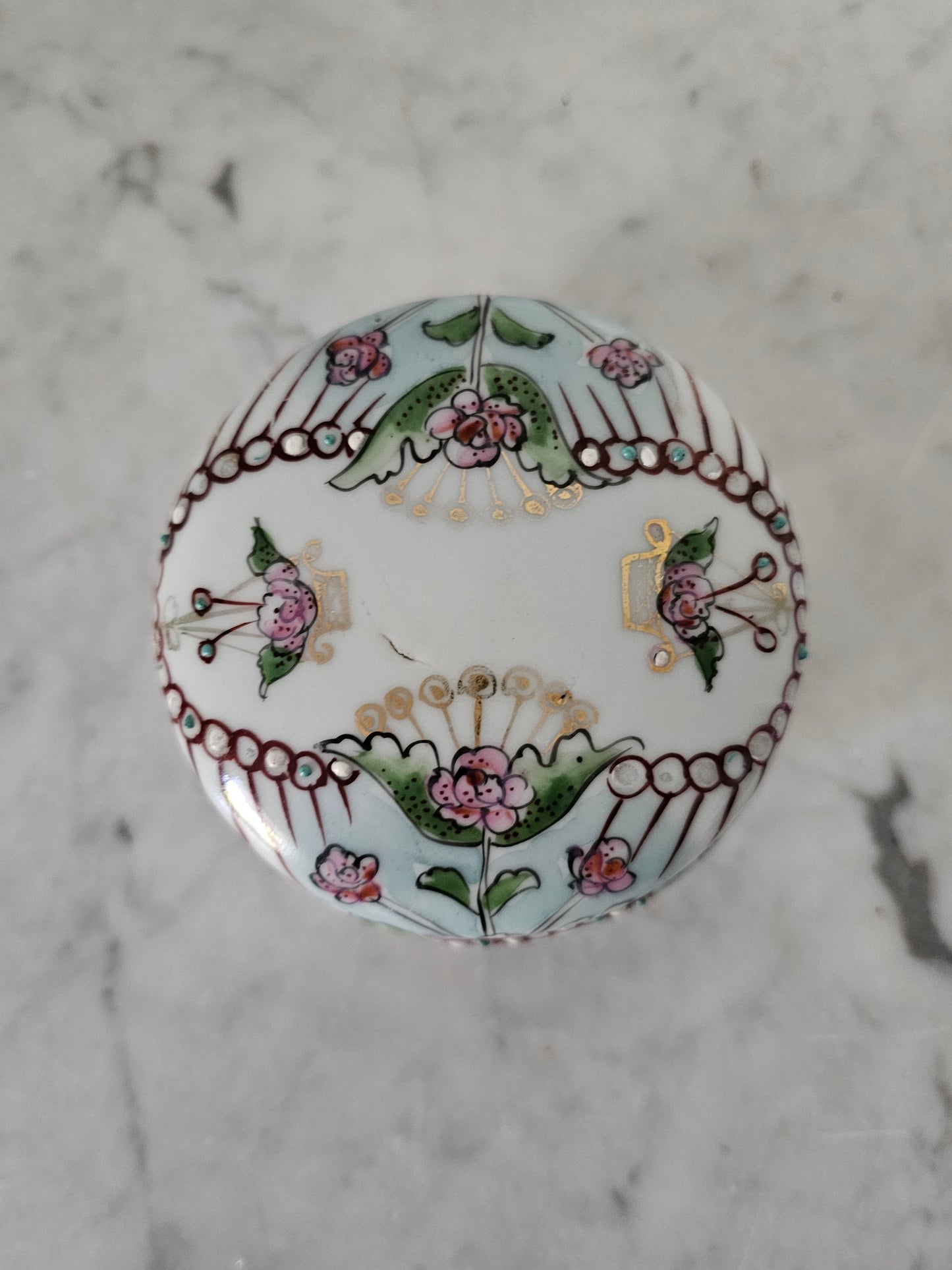 Vintage Hand Painted Porcelain Lidded Trinket Dish