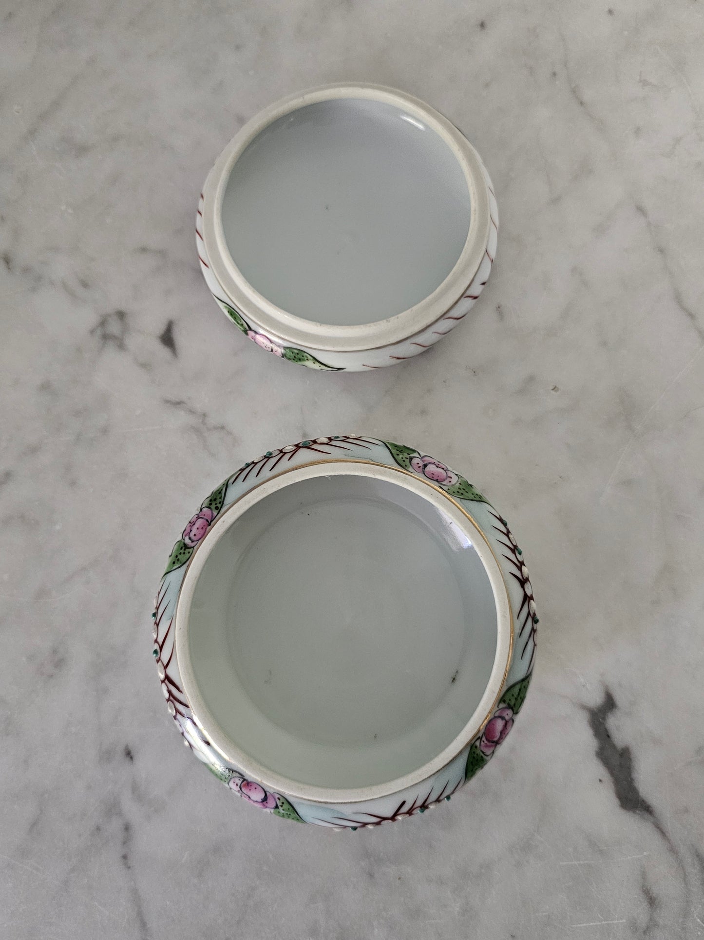 Vintage Hand Painted Porcelain Lidded Trinket Dish
