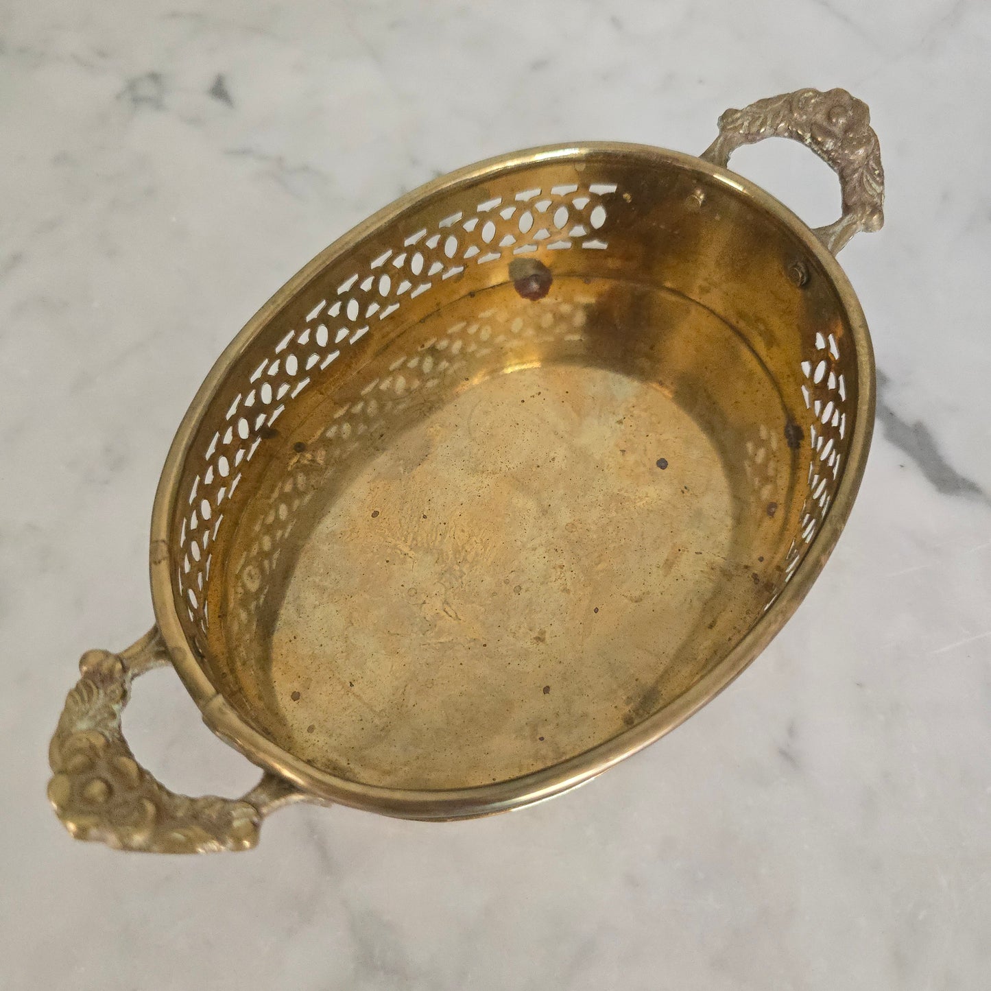 Vintage Brass Oval Tray with Handles/Jewelry Holder/Candle Holder