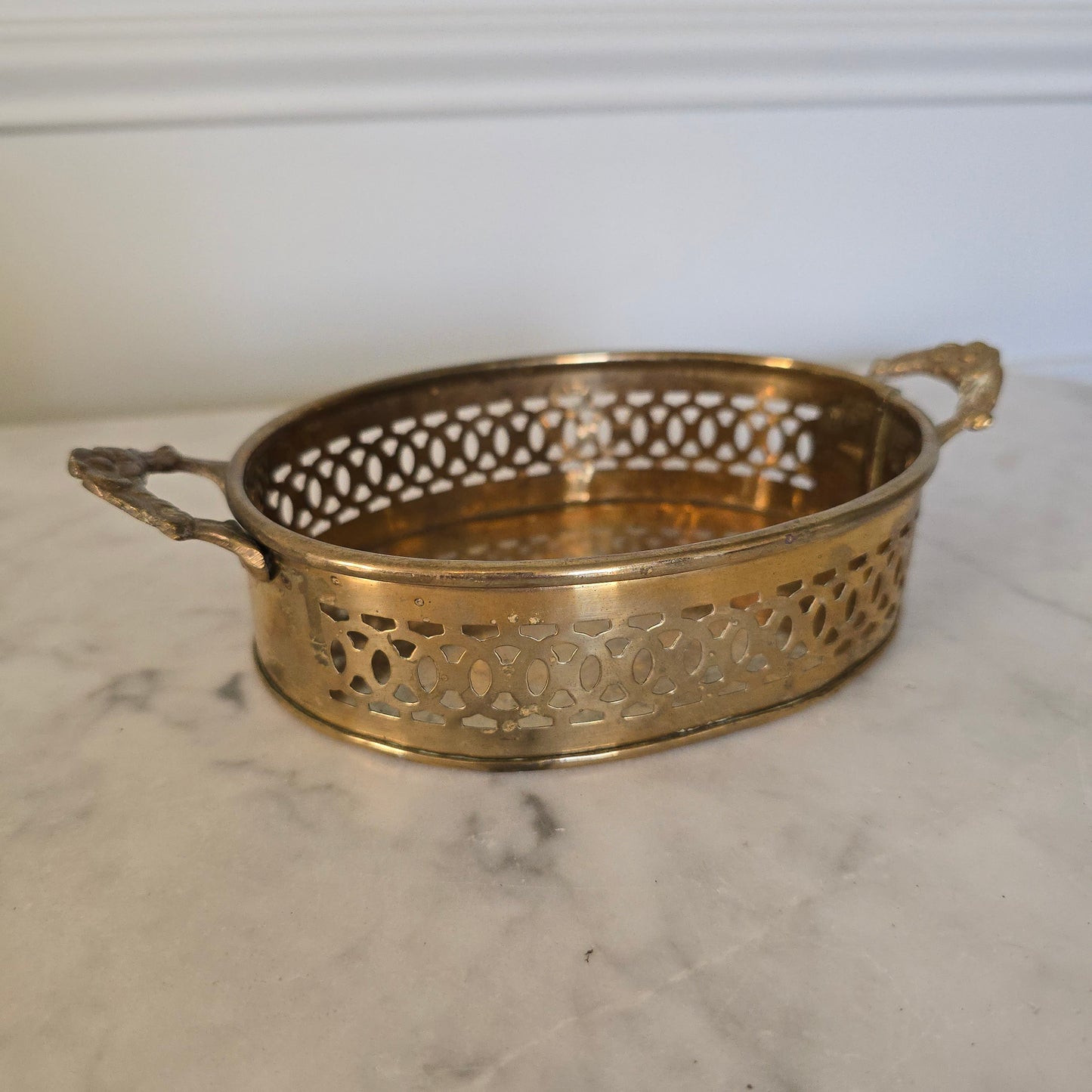 Vintage Brass Oval Tray with Handles/Jewelry Holder/Candle Holder