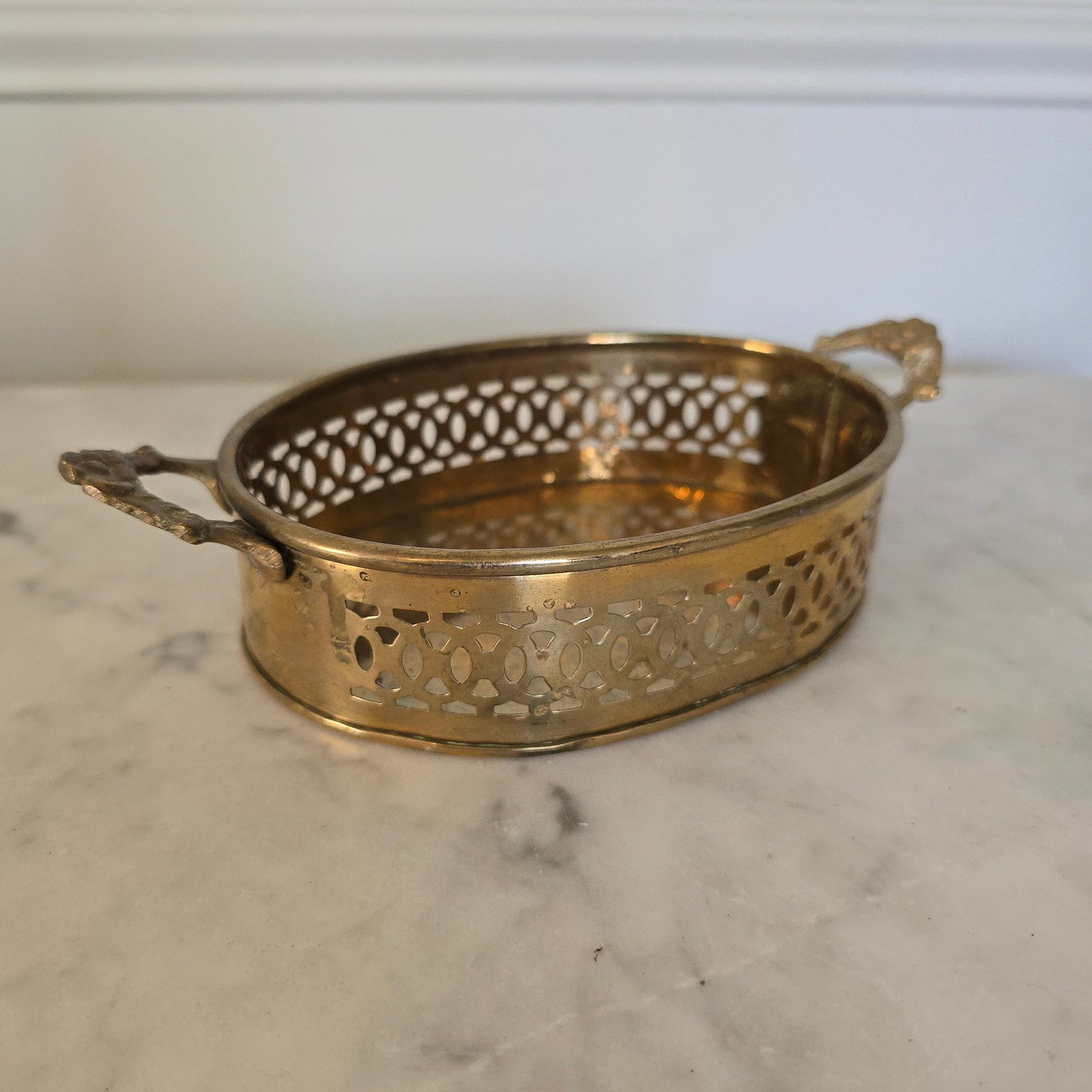 Vintage Brass Oval Tray with Handles/Jewelry Holder/Candle Holder