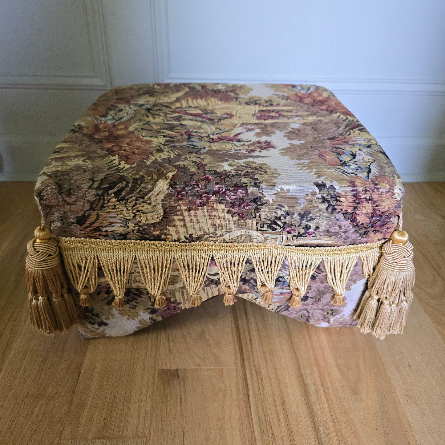 Vintage Tapestry Footstool with Fringe