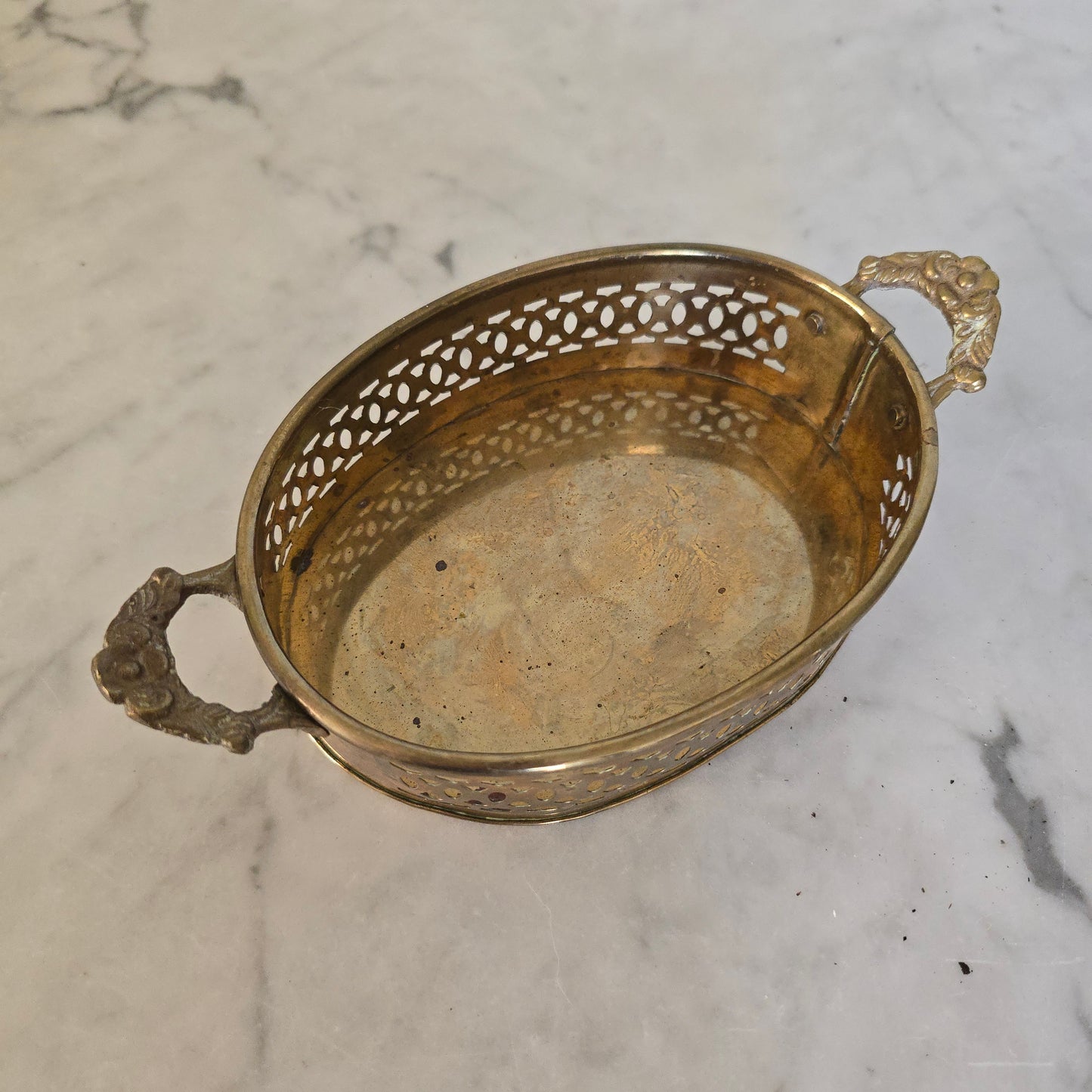 Vintage Brass Oval Tray with Handles/Jewelry Holder/Candle Holder