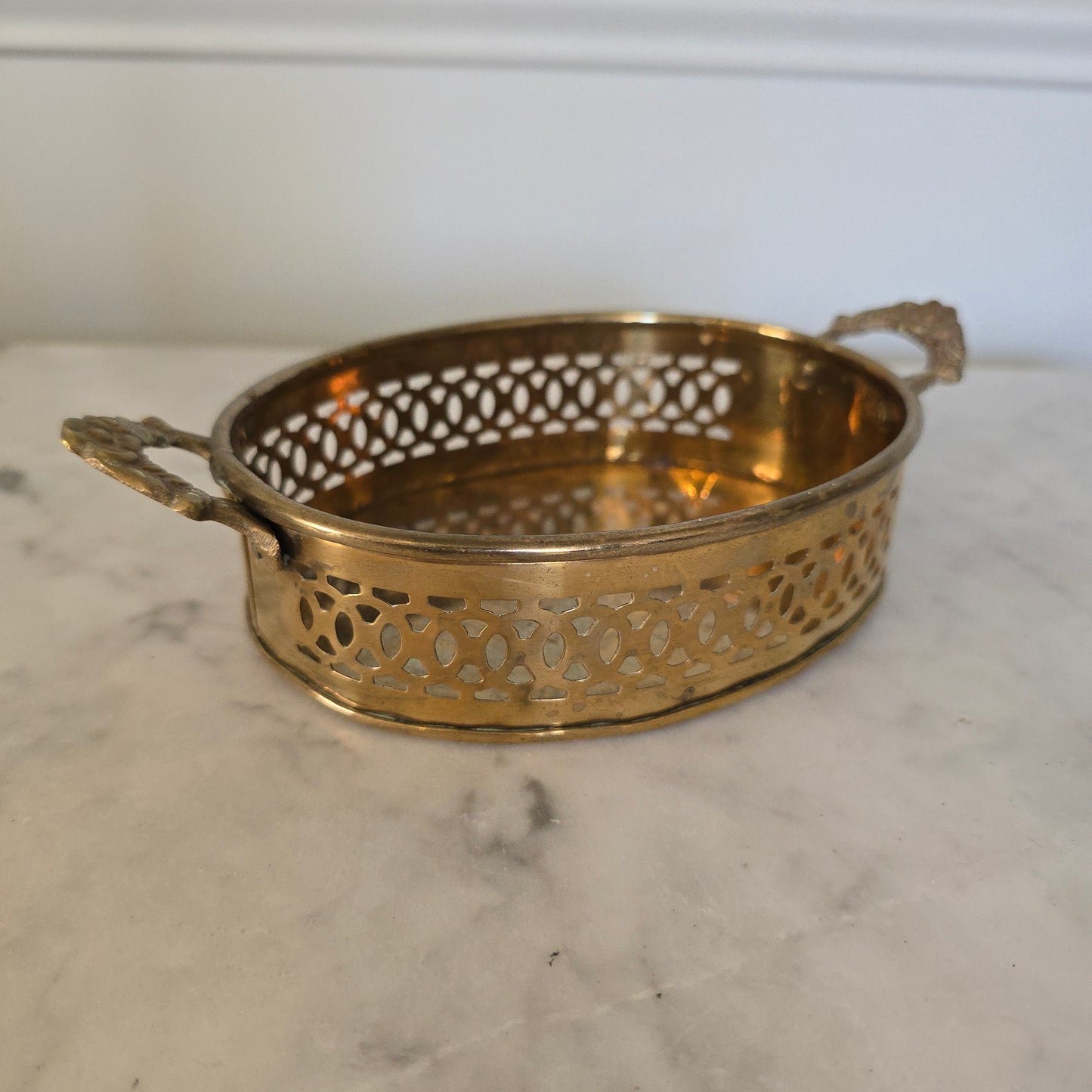 Vintage Brass Oval Tray with Handles/Jewelry Holder/Candle Holder