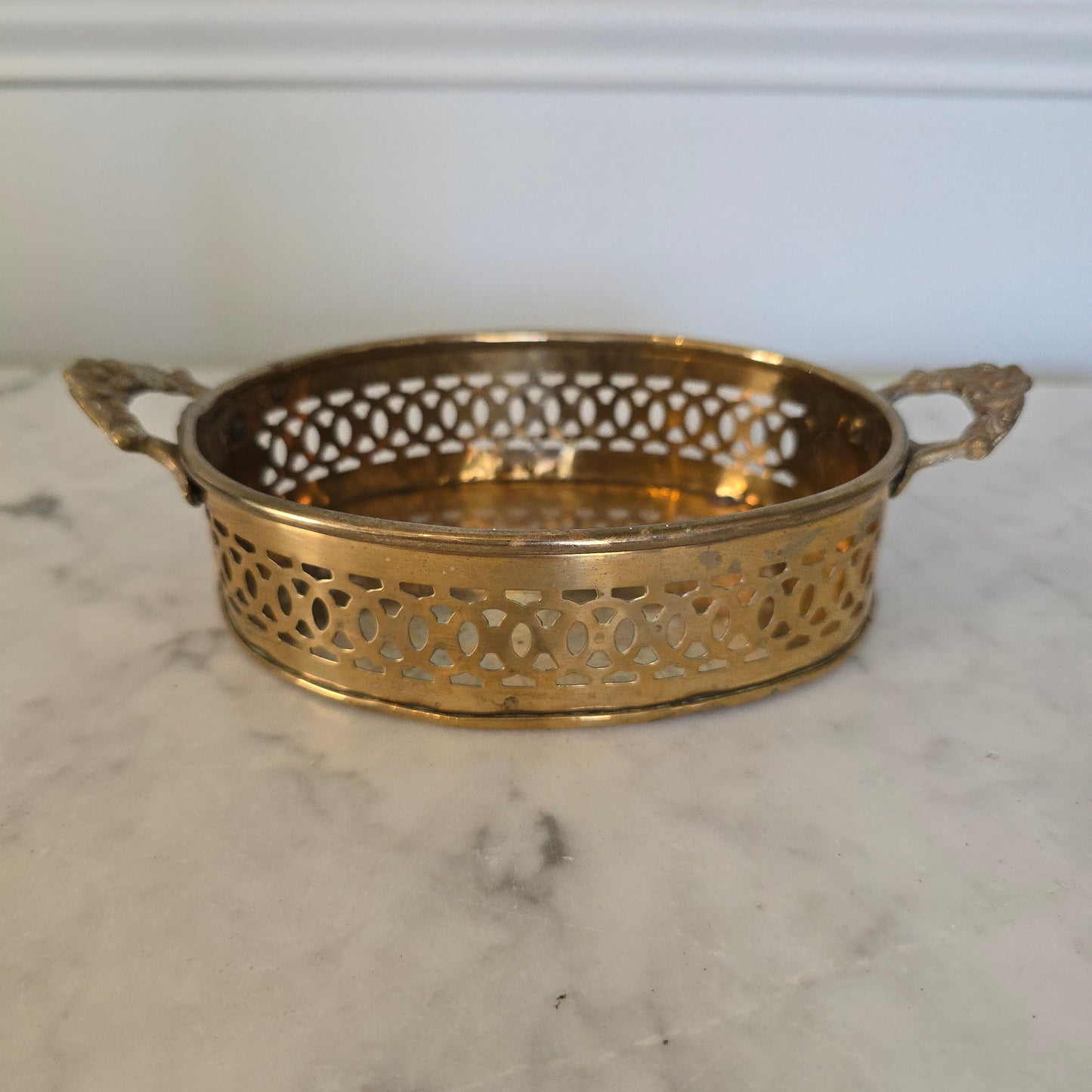 Vintage Brass Oval Tray with Handles/Jewelry Holder/Candle Holder
