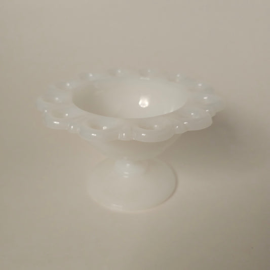 Vintage Lace Edge Pedestal Bowl Milk Glass Dish