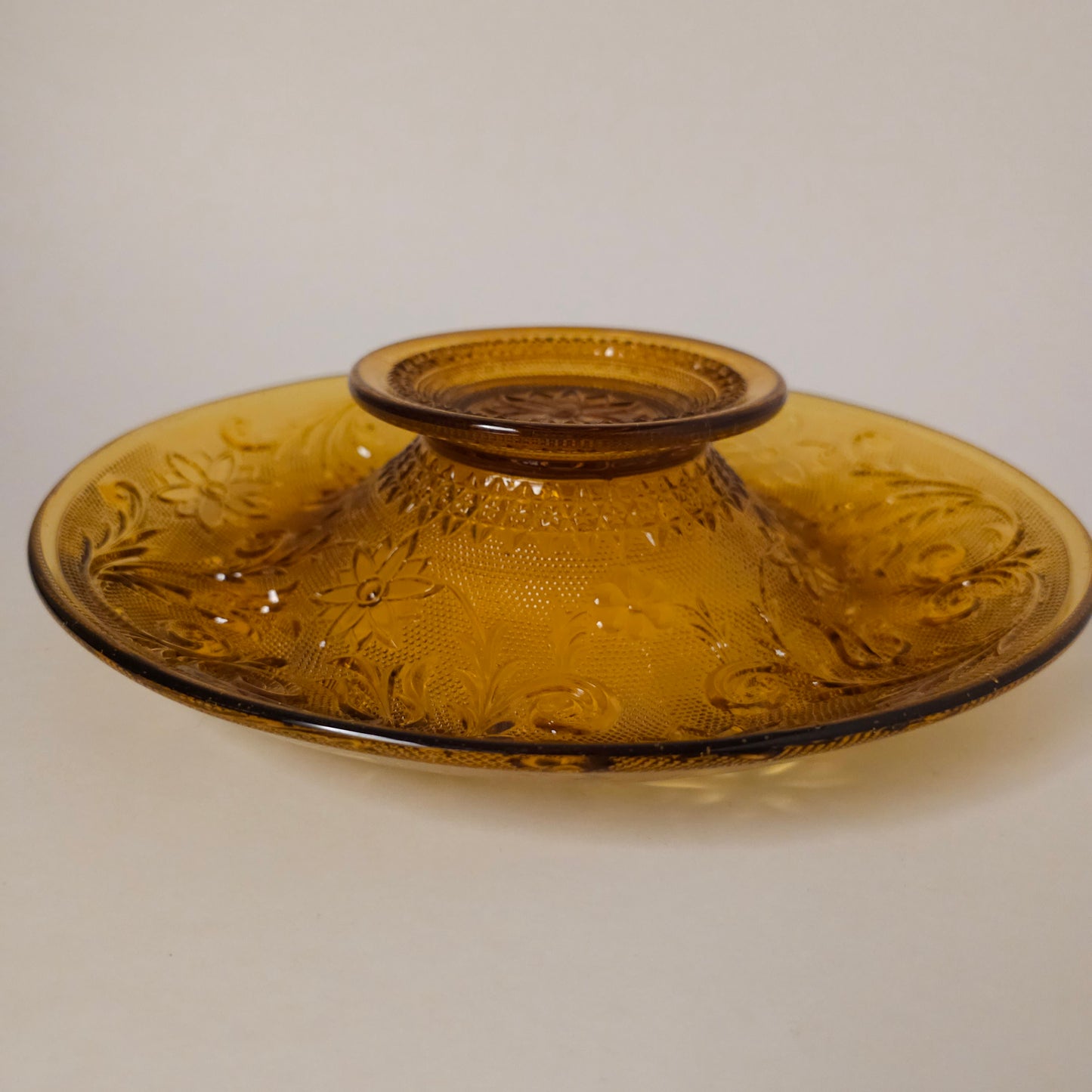 Vintage Amber Sandwich Glass Console Bowl
