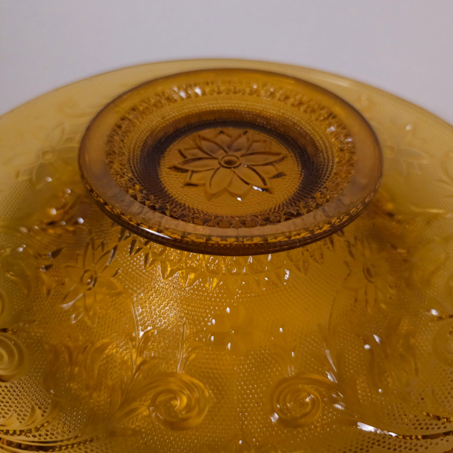 Vintage Amber Sandwich Glass Console Bowl
