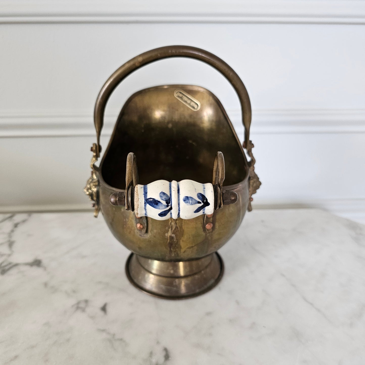 Vintage Coal Scuttle with Lion Heads