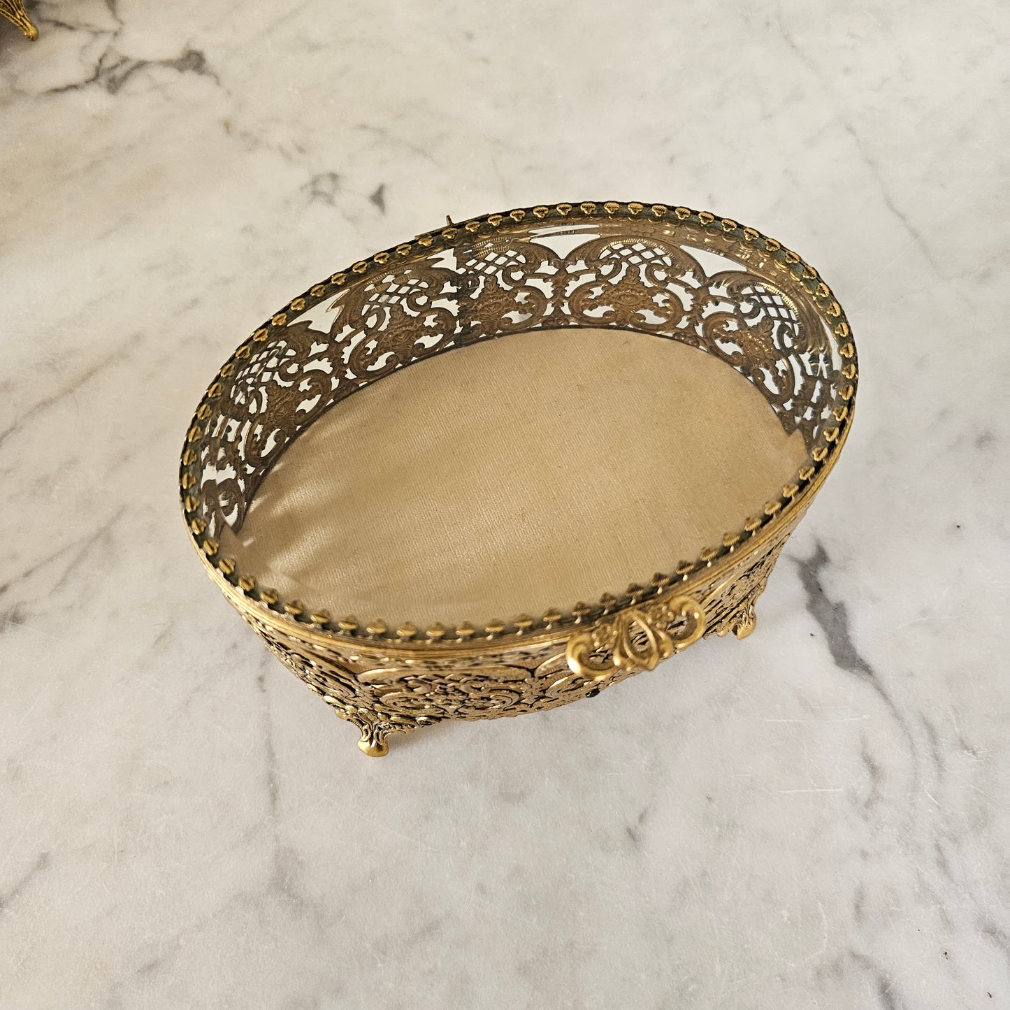 Vintage Oval Filigree Jewelry Casket Box