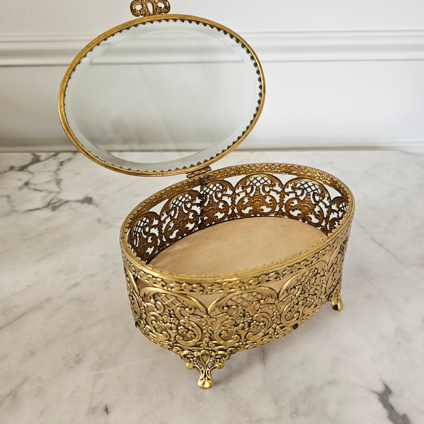 Vintage Oval Filigree Jewelry Casket Box