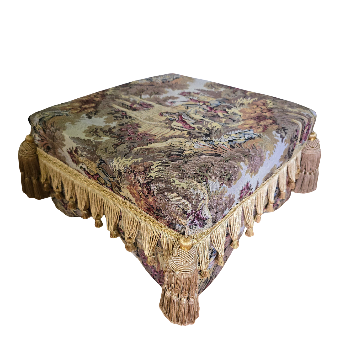Vintage Tapestry Footstool with Fringe