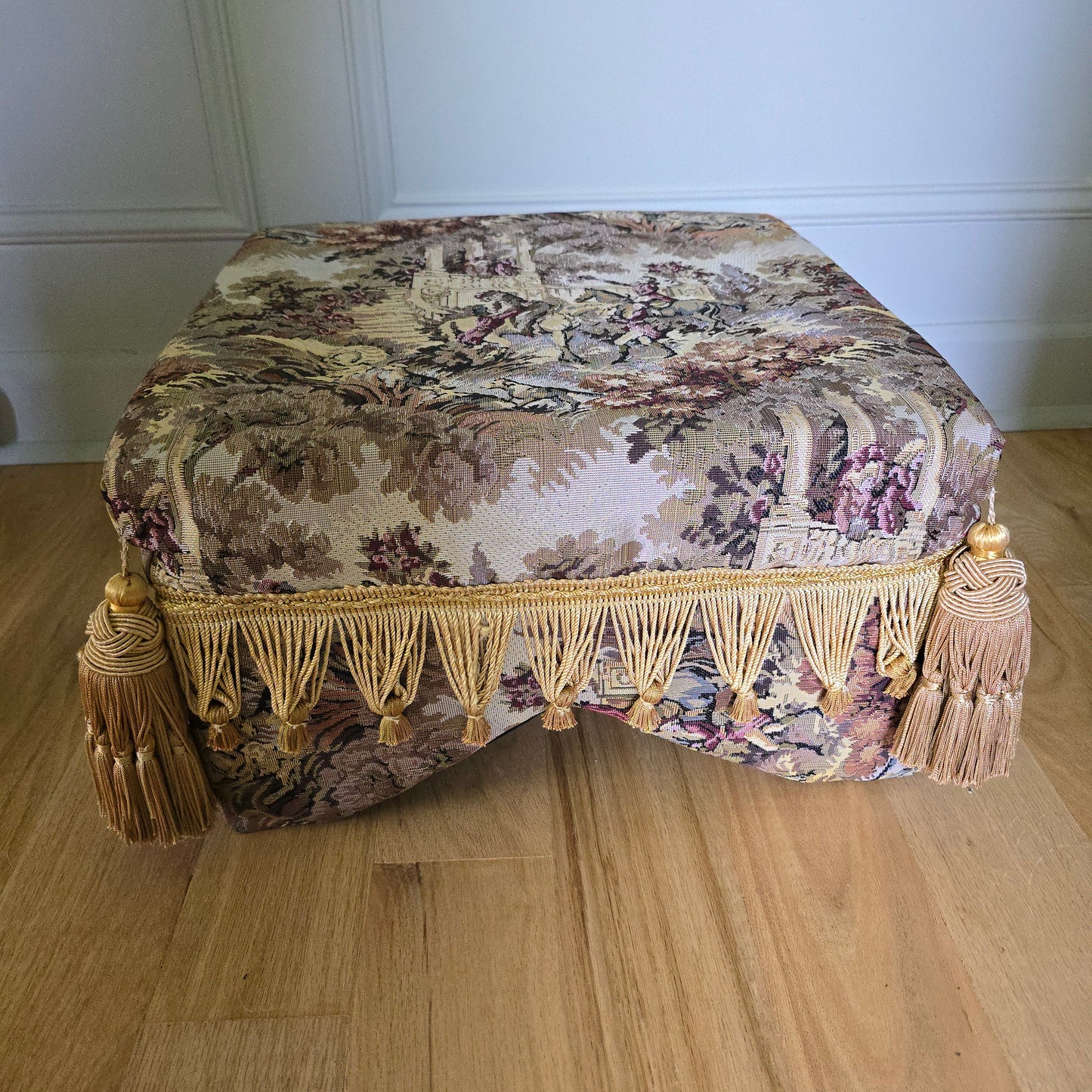 Vintage Tapestry Footstool with Fringe