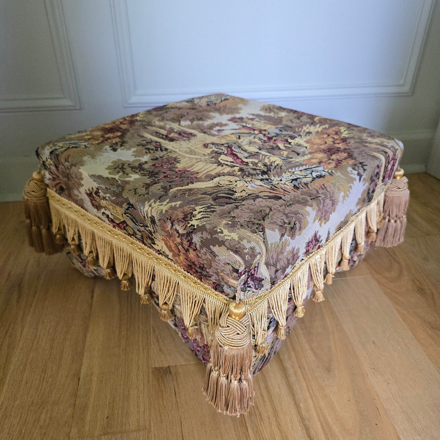 Vintage Tapestry Footstool with Fringe