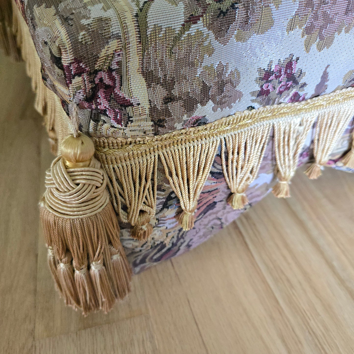 Vintage Tapestry Footstool with Fringe