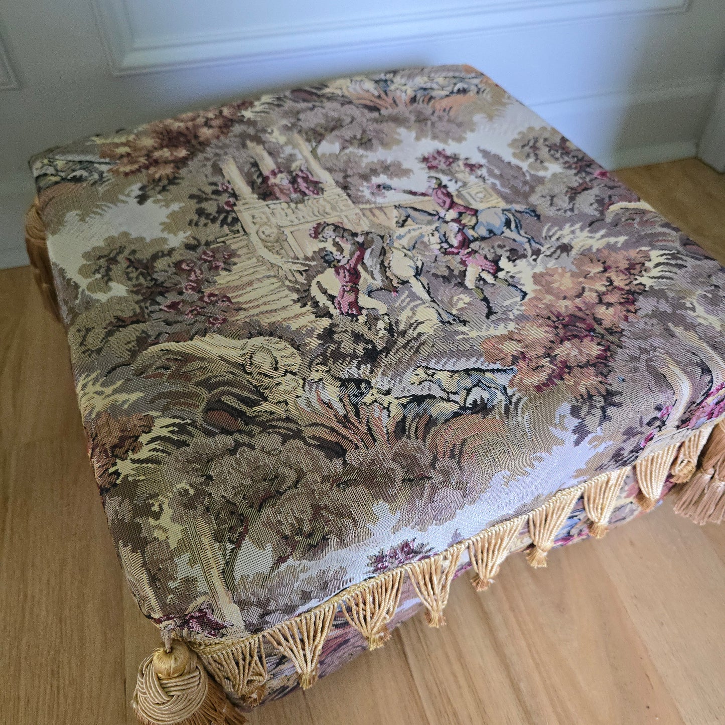 Vintage Tapestry Footstool with Fringe